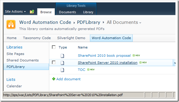 These files will then be converted to PDF's and put into my PDFLibrary like this: