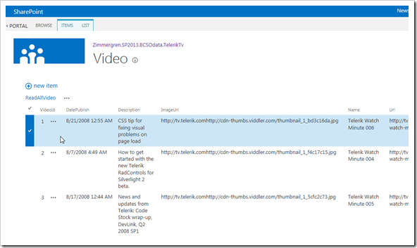 SharePoint 2013 BCS OData Telerik Tv