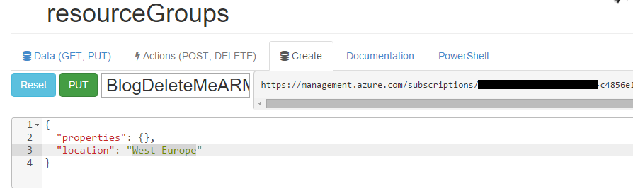 Azure Resource Manager - Create Resource Group - PUT