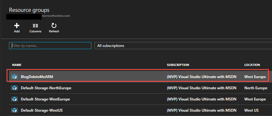 Azure Portal - List Resource Groups and see the new one