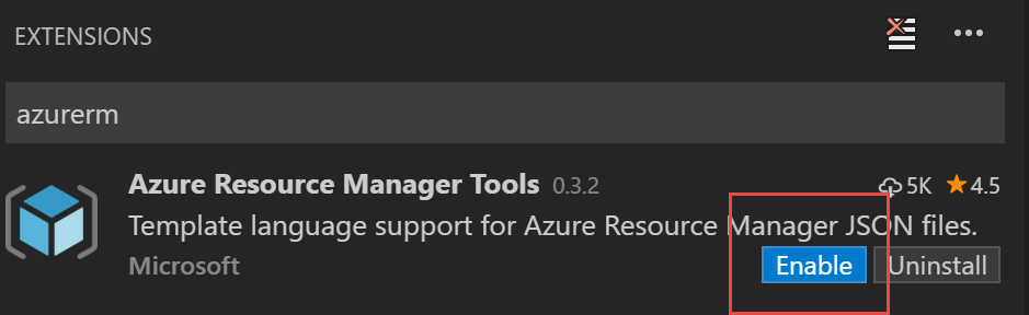 Enable Azure Resource Manager Tools for Visual Studio Code