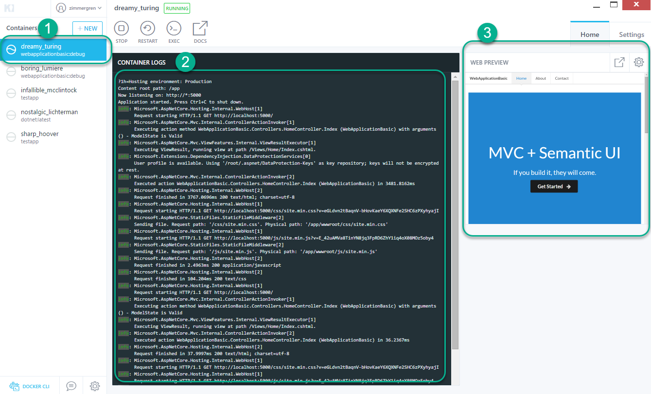 kitematic context canceled log location