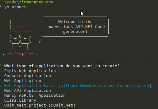 ASP.NET Core yeoman generator