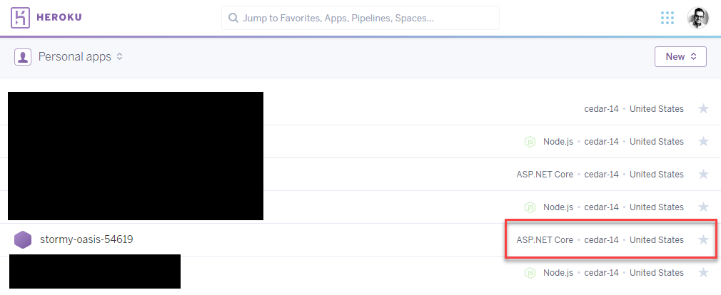 Heroku admin overview, see your asp.net 5 app