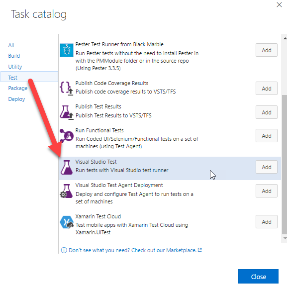 MS Test Build Step in VSTS