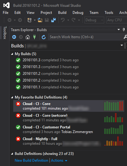 Use Visual Studio to verify Build Status