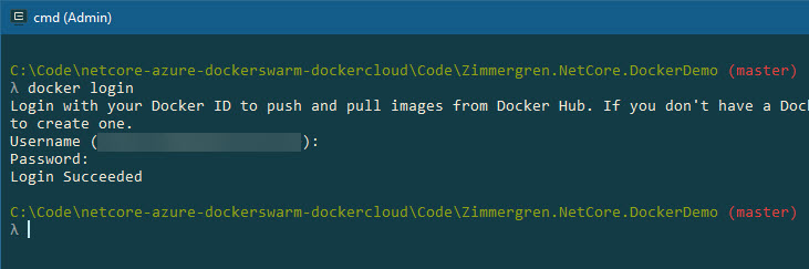 docker login, output