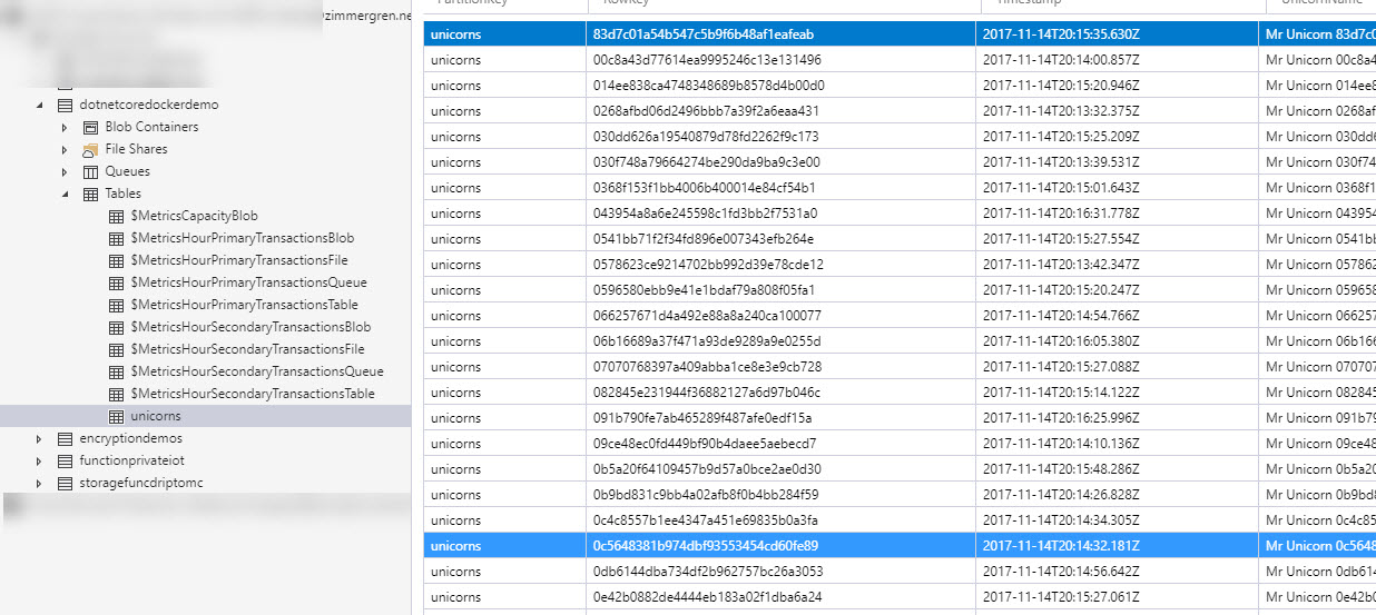 Azure Storage Explorer showing that new items are being added