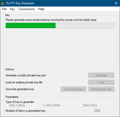 puttygen.exe generating an SSH key for use with Docker Cloud