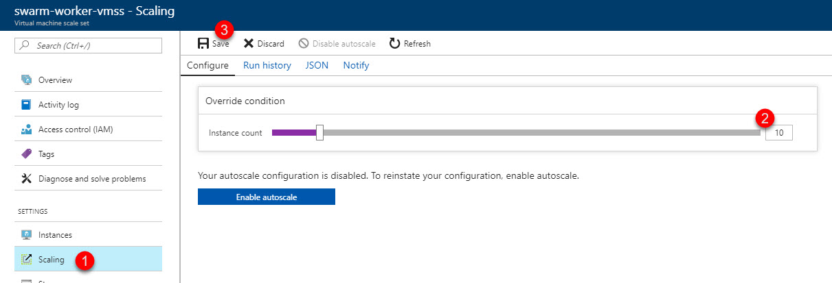 Scaling the Docker Swarm from Azure Portal