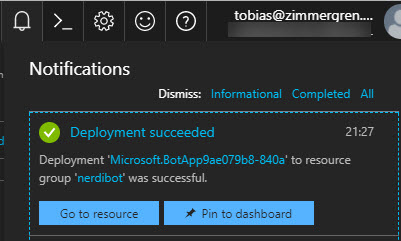 Azure notification indicating that the resources were successfully deployed