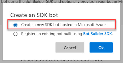 Select to build a bot hosted in Azure