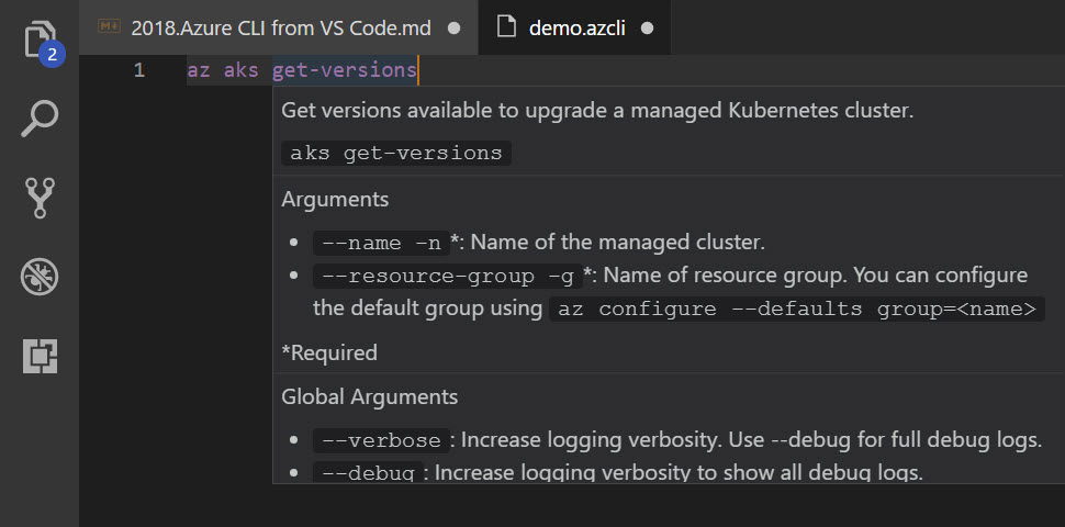 Mouse-over documentation in AzureCLI in VSCode