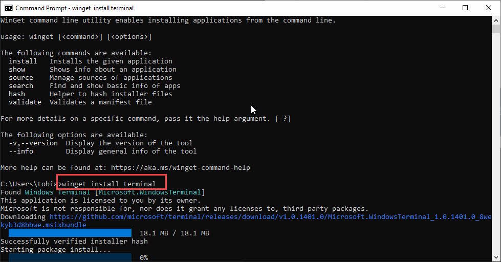 install windows terminal command line