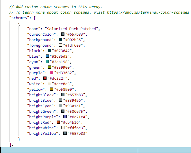 Configure custom color themes in the Windows Terminal