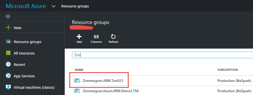 View your Azure Resource Groups in the Azure Portal and see your newly created resource group