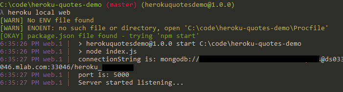 heroku local web - test the app locally