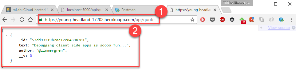 Verify that the application is running in the Heroku cloud