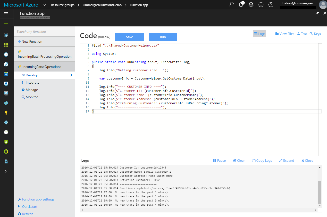 Azure Functions - Shared Code - Done