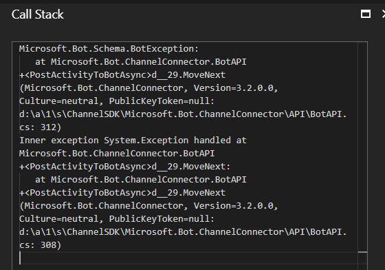 App Insights showing the Call Stack