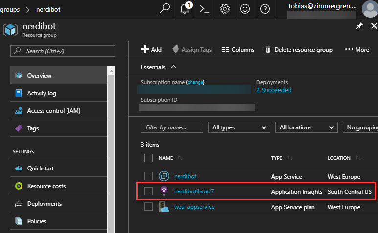 Application Insights resource in Azure Portal
