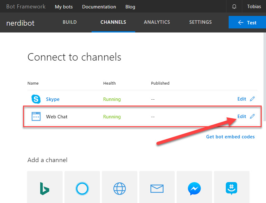 Connect web chat for your bot