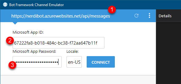 Bot Framework emulator about to connect to the cloud