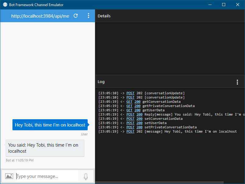 Bot Framework emulator working on localhost bots