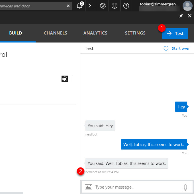 Test Button in Azure Portal
