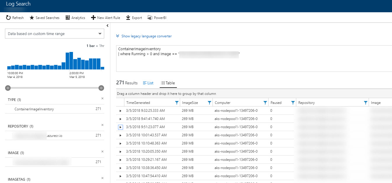 Azure Log Analytics Log Search for Kubernetes in AKS