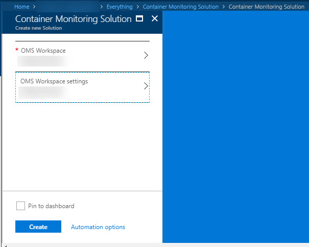 Create OMS Workspace, create button