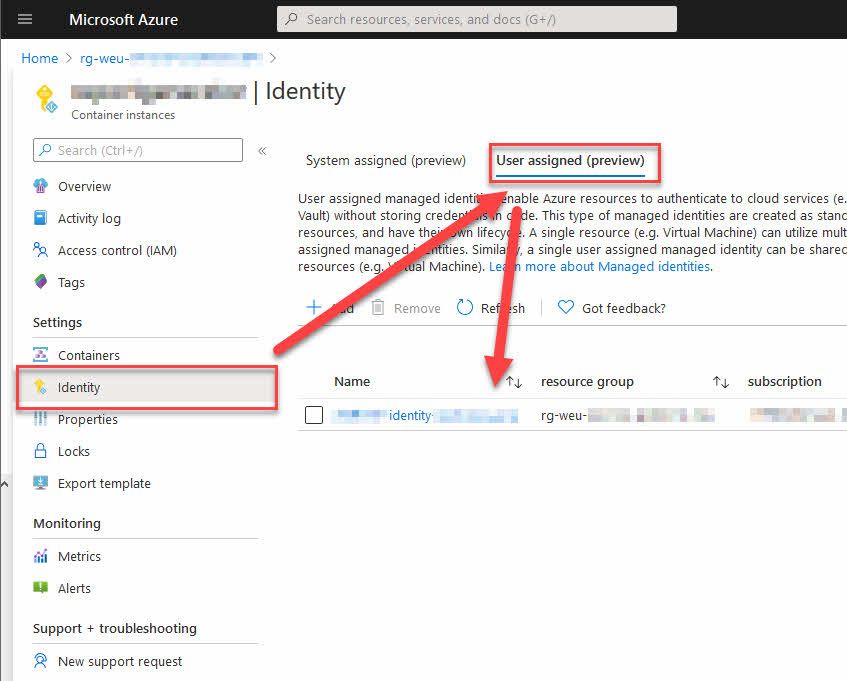 Programmatically create Azure Container Instances and connect a Managed Identity