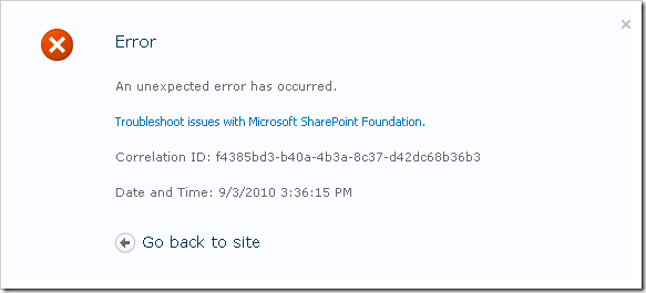 Find error messages with a Correlation ID token in SharePoint 2010