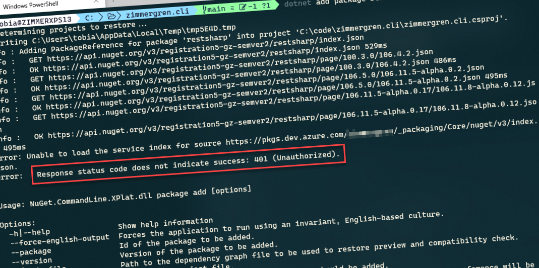 Fixing NuGet error: Unable to load the service index for source - 401 Unauthorized