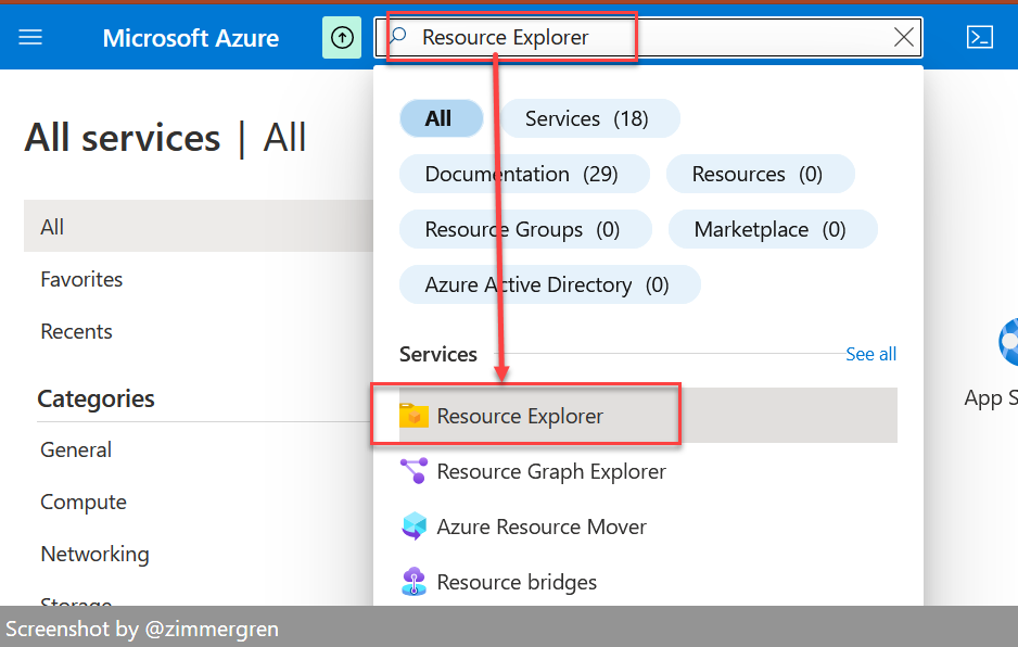 Use the Resource Explorer from the Azure Portal