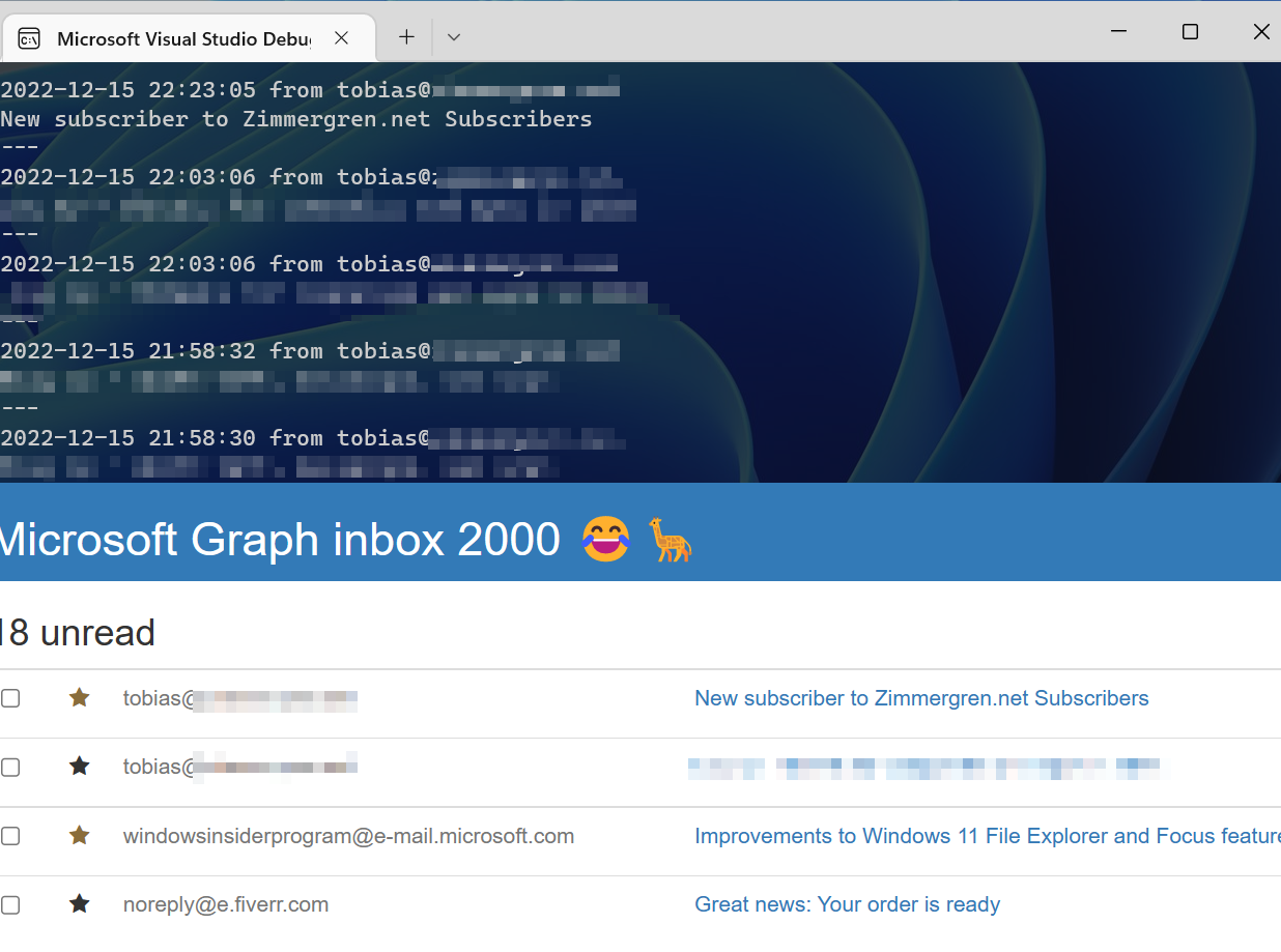 Reading e-mails with Microsoft Graph using .NET