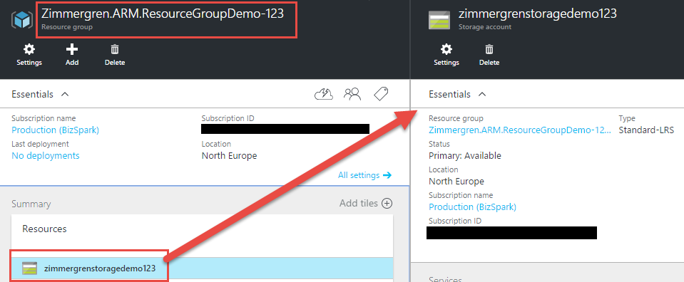 Resource Group with a Storage Account deployed