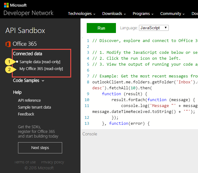 Office 365 API Sandbox - Learn how to use the API's with your own tenant data!
