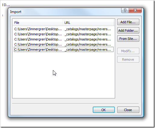 Example of importing folders into your Site Collection using SharePoint Designer